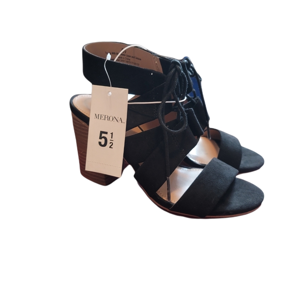 Merona Faux Suede Block Heels Sandals Size 5 1/2 New With Tags